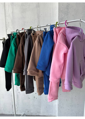 Розовый демисезонный костюм унисекс тринитка на флисе,оверсайз,брюки и тощие с капюшоном и карман кенгуру Україна