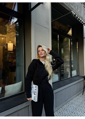 Жіночий спортивний костюм Україна чорний повсякденний тринитка з начосом