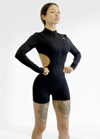 Спортивний комбінезон пуш ап жіночий LILAFIT комбінезон-шорти чорний спортивний нейлон