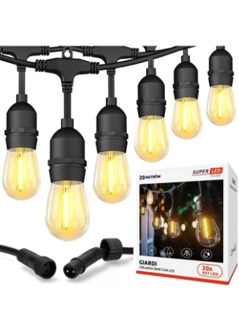 Садовая гирлянда 20м с 20 LED-лампами E27 – наружное декоративное освещение с возможностью соединения, SuperLED Jooki (388655607)
