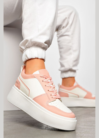 Кроссовки женские бело-розового цвета на шнуровке Let's Shop розовые демисезоны (317462545)