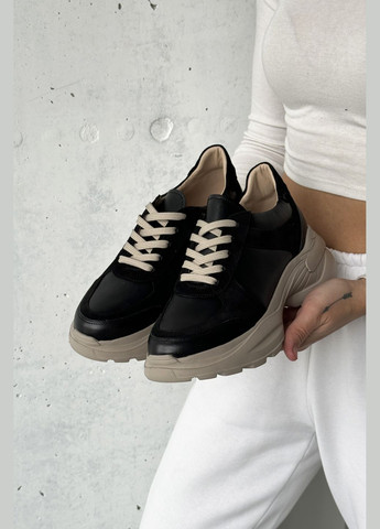 Черные демисезонные трендовые универсальные женские кроссовки из натуральной замши и кожи InFashion Кросівки