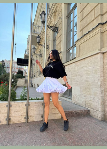 Белая повседневная однотонная женская юбка мини с шортами Україна клешированная-солнце