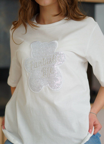 Однотонна футболка з вишивкою медведик PEPPER MINT oversize - (322401959)