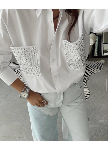 Белая повседневный рубашка однотонная Vione с длинным рукавом