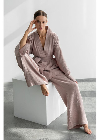 Бежева всесезон костюм кімоно з брюками з мусліну mokko Forly