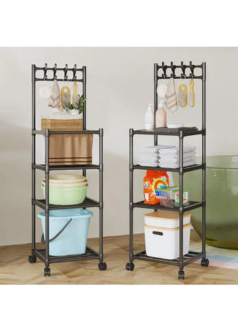 Кухонный металлический стеллаж на колесах с полками крючками 4 полки для кухонных принадлежностей 130х42х34 см (480927-Prob) Unbranded (348322334)