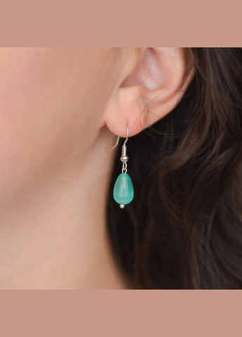 Серьги Кошачий Глаз Капля мятный синт, фур-ра гип-ный сплав цвет серебро d-11х8мм L-32мм No Brand Підвіски (315516280)