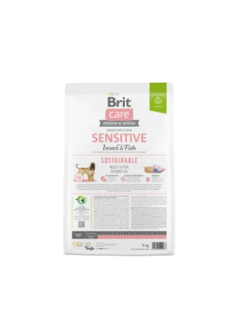 Корм сухий Dog Sustainable Sensitive для собак з чутливим травленням з рибою та комахами 3 кг Brit Care (380390370)