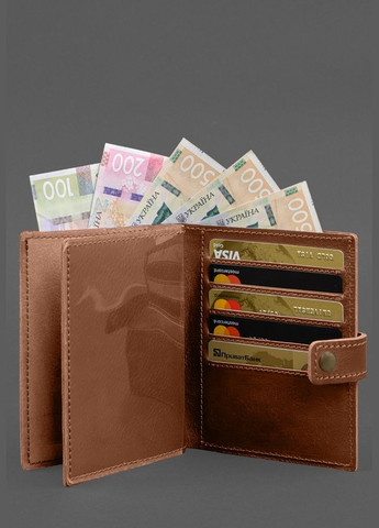 Шкіряна обкладинка-портмоне на паспорт з гербом України 25.1 Світло-коричнева (A-028678) BlankNote (328961614)