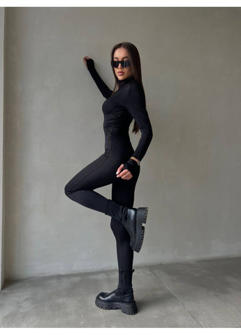 Жіночий еластичний комбінезон на флісі Fashion чорний