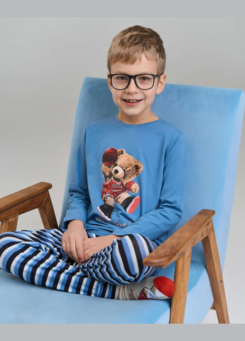 Синя піжама зі штанами в смужку для хлопчика Tom John