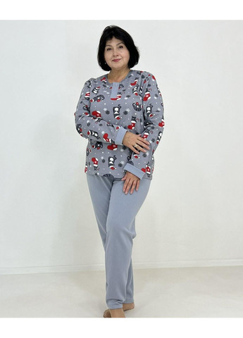 Серая зимняя женская пижама байка кот в сапожке pars 60-62 серая (96361410-4) Triko