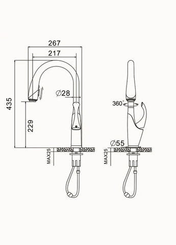 Черный кухонный смеситель с выдвижным изливом "Лебедь" SWB-435 Nett (337718078)