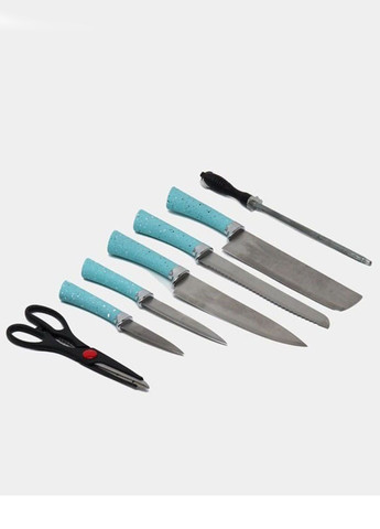 Набор ножей с ножницами и подставкой из нержавеющей стали 8 предметов Rainberg RB-8806 голубые, нержавеющая сталь
