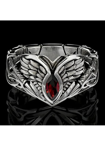Кольцо серебристое стиль Возрождения ангельские крылья красный циркон 20 AurumLux017 Liresmina Jewelry (360884102)