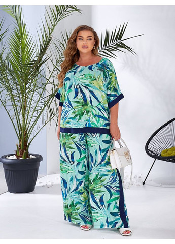 Жіночий костюм двійка з штапелю колір м'ята принт New Trend (304972792)