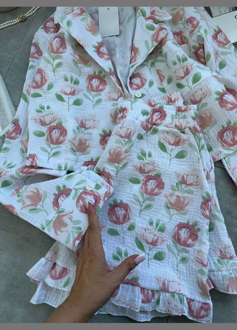 Белая всесезон комплект-пижама двойка рубашка + шорты No Brand