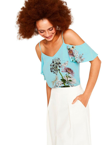 Голубая летняя блузка с открытыми плечами Oasis