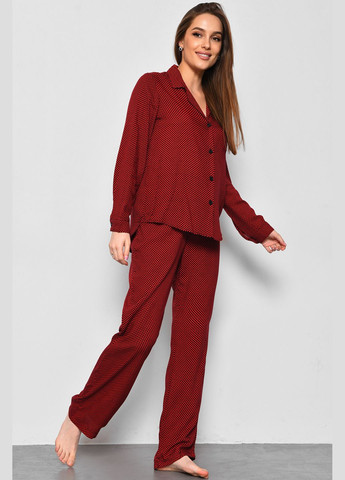 Червона всесезон піжама жіноча червоного кольору з принтом рубашка + брюки Let's Shop