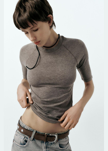Светло-коричневая спортивная, кэжуал футболка Zara с коротким рукавом