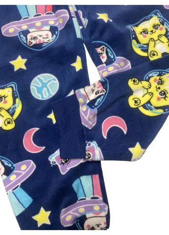 Синяя брюки домашние пижамные велюровые детские на девочку с принтом котик,, синие Primark