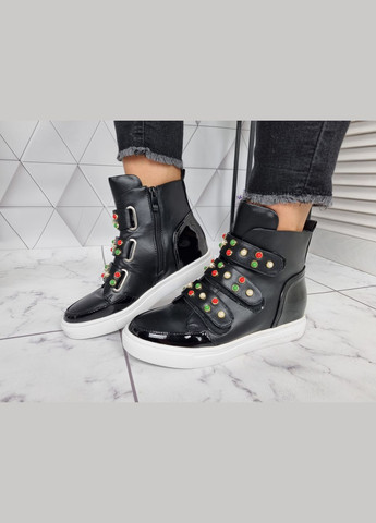 Снікерси на танкетці і платформі на ліпучках No Brand чорні (322650800)