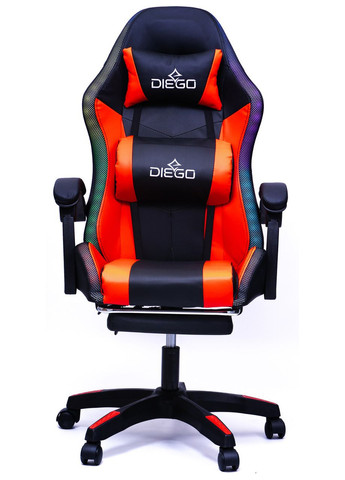 Крісло геймерське з підставкою для ніг і підсвіткою + масаж чорно-червоне Diego (340311542)