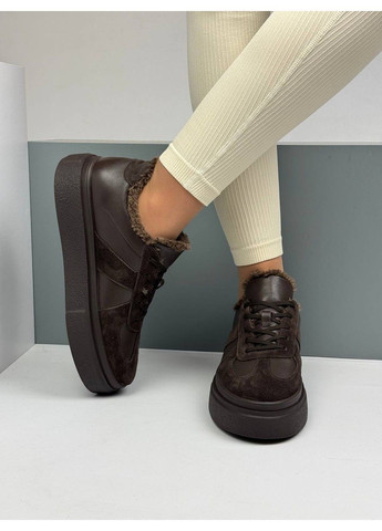 488 Кросовки Зимние Коричневые Кожа с Замшей утепленные No Brand коричневые зима (367960236)