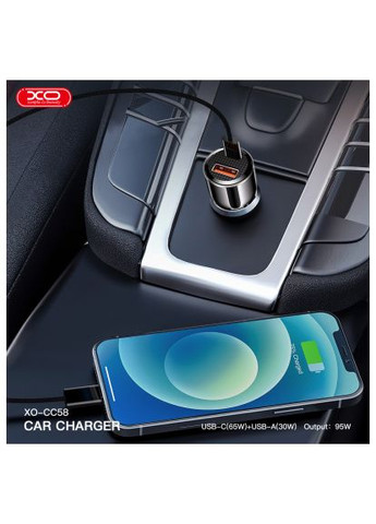 Зарядний пристрій (CC58_Tarnish) XO CC58 USB-C PD65W + USB-A 30W Gray (369878497)