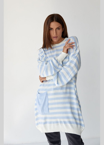 Блакитний демісезонний туніка жіноча в смужку з кишенею 9541 Lurex
