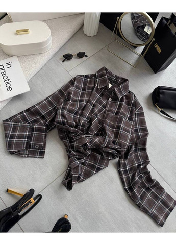 Темно-коричневая спортивная, повседневный, кэжуал рубашка в клетку No Brand с длинным рукавом