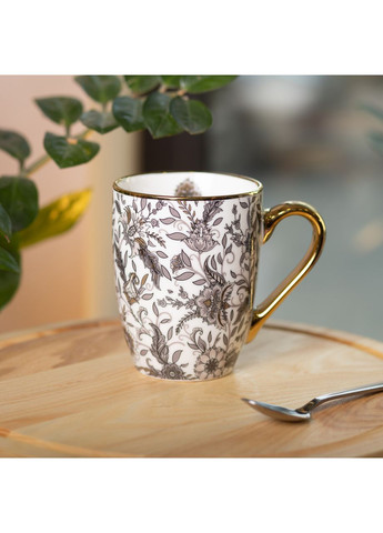 Керамічна чашка 400 мл із золотим обідком і золотою ручкою Сіра RX-N240665G Liling Rongxiang Ceramic (357204238)