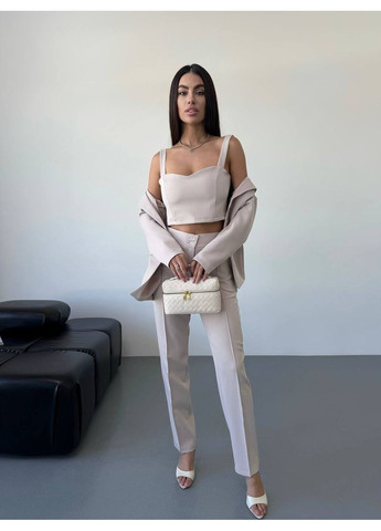Костюм (піджак, брюки, топ), колір Бежевий Fashion (361310391)