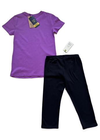 Фиолетовый летний комплект костюм для девочки футболка базовая фиолетовая + велосипедки черные 2000-51/2000-42 (140 см) OVS