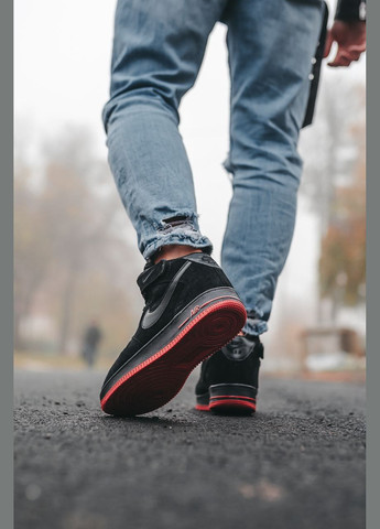 Черные зимние кроссовки зимние мужские nike air force 1 winter high black fur | найк аир форс 1 высокие черные с мехом No Brand