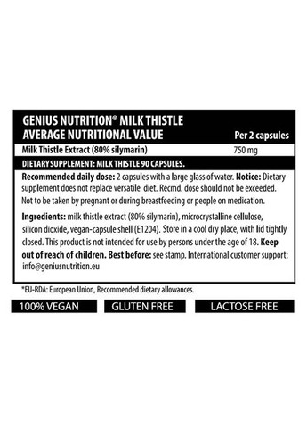 Milk Thistle 90 Caps Genius Nutrition (285736505)