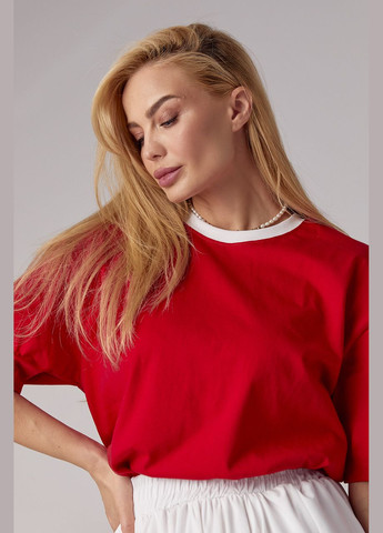 Футболка oversize з контрастною горловиною Liton - (296988269)