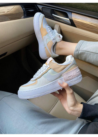 КРОССОВКИ ЖЕНСКИЕ NIKE AIR FORCE 1 SHADOW WHITE BEIGE НАЙК АИР ФОРС 1 ПРЕМИУМ No Brand бежевые демисезоны (367171497)