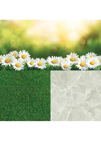 Вініловий фон для фотозйомки 3D ромашки на сонці, підлога зелений газон і мармур, 70×70 см, №58622 PhotoVinyl (360982998)