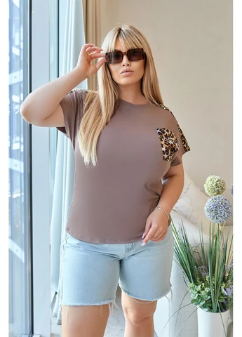 Жіноча футболка з леопардовими вставками Fashion - (380809235)