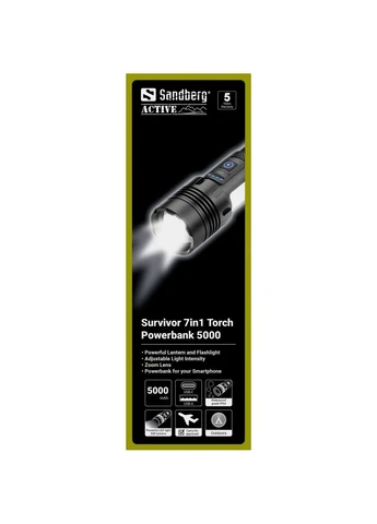 Ліхтарик-повербанк Survivor 7 in 1 Torch Powerbank 5000 mAh XHP50 LED USB-C 5W Sandberg (386042877)