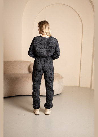 Теплый костюм серого цвета из турецкой тринитки на флисе, No Brand 7027 (316703284)