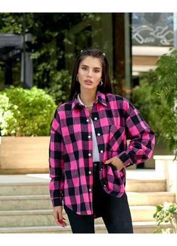 Розовая повседневный рубашка в клетку DK/DL Мода без кордонів с длинным рукавом