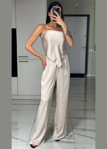 Нежный шёлковый костюм для жаркой погоды в цвете: шампань No Brand 1243 (342724083)