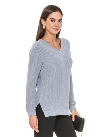 Сірий жіночий бавовняний светр з v-подібним коміром SVTR