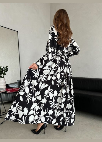 Черное повседневный длинное черно-белое платье с разрезом ISSA PLUS однотонное