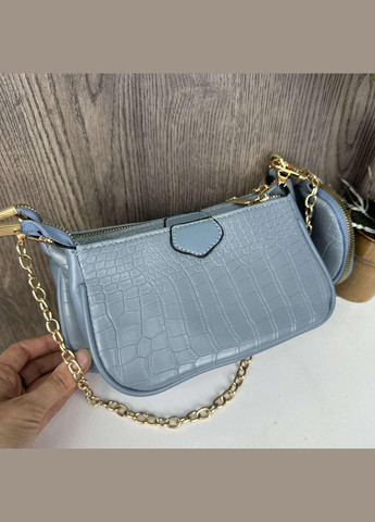 Жіноча мінісумочка клатч із ланцюжком у стилі рептилія. Маленька сумка з ключницею брелоком Блакитний No Brand (334729828)