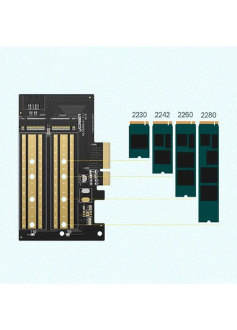 PCI-E 3.0 контроллер для SSD M.2 NVMe + M.2 NGFF CM302 Ugreen (360393412)