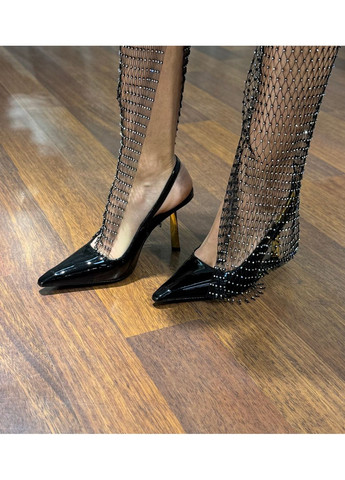 No Brand Жіночі туфлі святкові лаковані Слінгбеки чорний 9 см слінгбекі чорний з штучна шкіра, — літо (351394273)